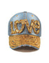 "LOVE" Studded Rhinestone Gold Bling Vintage Denim Hat - DENIM_BLUE
