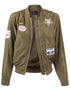 Lightweight Military Inspired Zip Up Bomber Jacket with Patch Detail