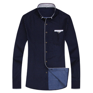 Men's Pattern Printed Slim Fit Fashion Pocket Long Sleeve Shirt with Solid Collar & One Button Mitered Cuff