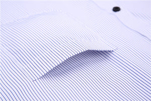 Men's White-Collar Stripe Business Casual Long Sleeve Shirt with One Button White Mitered Cuff