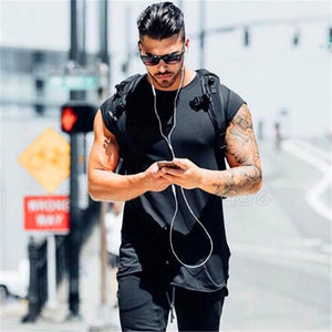 Men's Cap Sleeve Crew Neck High-Low Curved Hem with Side Slit Tee Shirt