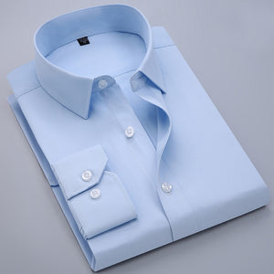 Men's Classic Solid Casual Long Sleeve Dress Shirt with One Button Mitered Cuff