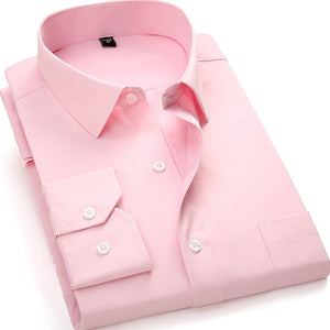 Men's Classic Long Sleeve Business Casual Dress Shirt with Chest Pocket & One Button Mitered Cuff