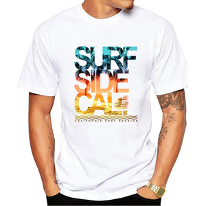Men's Crew Neck Short Sleeve California Beach Scenery Print Tee Shirts