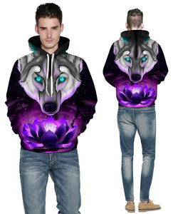 Men's Quality 3D Wolf Anime Print Series Pullover Hooded Sweatshirts