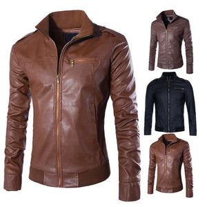 Men's Slim Fit Lightweight Thin Faux Leather Casual Moto Jacket