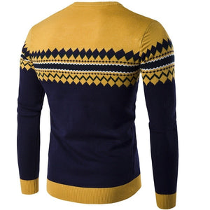 Men's Casual Crew Neck Long Sleeve Argyle Pattern Print Pullover Sweater