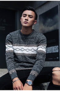 Men's Casual Pullover Sweater with Classic Rhombus Pattern Print