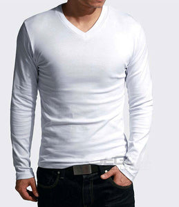 Men's Classic Basic Solid V-Neck Long Sleeve Slim Fit Tee Shirt