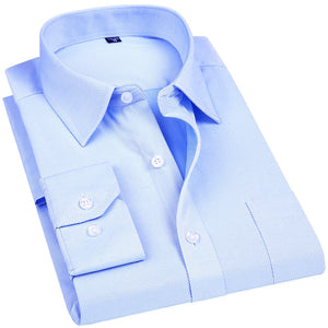 Men's Classic Long Sleeve Business Casual Dress Shirt with Chest Pocket & One Button Mitered Cuff