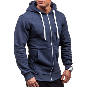 Men's Slim Fit Solid Drawstring Fleece Hooded Jacket with Side Pockets