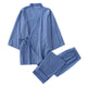 blue kimono robes men 100% gauze cotton pajamas sets Japanese sauna robes mens pyjamas simple hombre SPA homewear bathrobes men