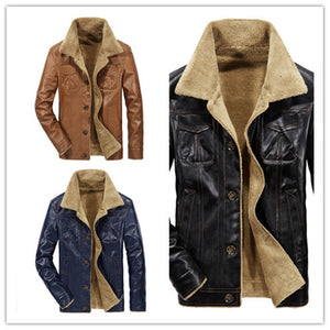 Men's Classic Faux Leather PU Button Up Coat Jacket